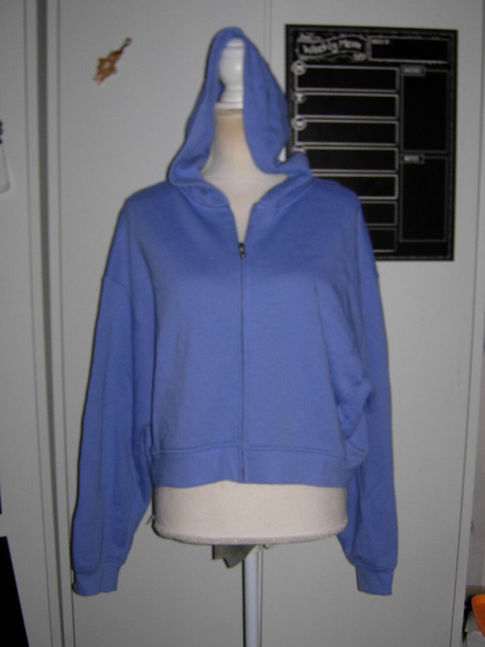 Light Blue Cropped Zip Front Hoodie L